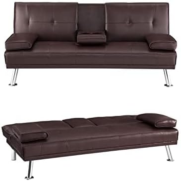 Naomi Home Sofá cama futón con reposabrazos, sofá cama convertible para sala de estar, máxima comodidad y flexibilidad, sofá futón de piel sintética