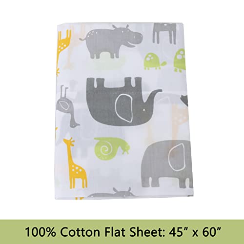 Image of 100 Cotton 3 Piece Toddler Sheet Set, Soft Breathable Crib Bedding Set for Boys Includes a Flat Sheet, a Fitted Sheet, a Pillowcase, Safari Fun Animals Elephant Giraffe Hippo Grey