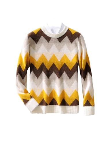 Men's Business Casual 100 Percent Wool Soft Sweater Crew Neck Knit Stripe Pullover