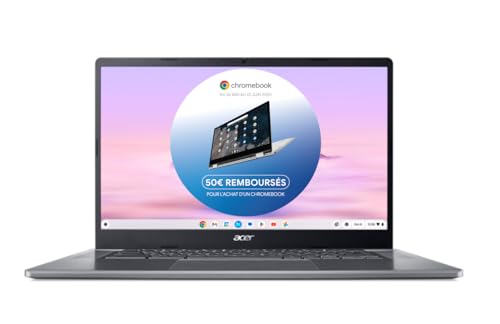 ACER Chromebook Plus 515 CB515-2H-30U9, Ordinateur Portable 15,6'' Full HD IPS, PC Portable (Intel Core i3-1215U, RAM 8Go, 128Go UFS, Intel UHD Graphics, Chrome OS) Laptop Gris, Clavier AZERTY