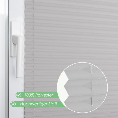 bobodeco Plissee ohne Bohren Klemmfix Faltrollo Jalousie Grau 110x130cm (BxH), Plisseerollo Sichtschutz und Sonnenschutz Blickdicht Easyfix… – Ansicht 2
