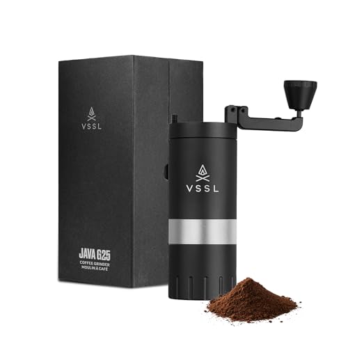 VSSL Java G25 Manual Coffee Grinder | Coffee for Camping | Bean Grinder | Travel Pour Over | Stainless Steel Conical Burr | ~ 25 Gram Capacity | Extendable Grind Handle | 50 Grind Settings | Black