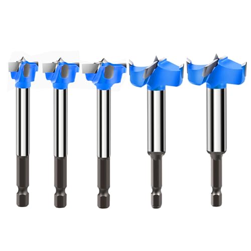 Forstner Drill Bits for Precise Woodworking Tungsten Carbide Forstner Bit Set for Wood Plastic Plywood with Hex Shank 5PCS (5/8'-1-3/8')
