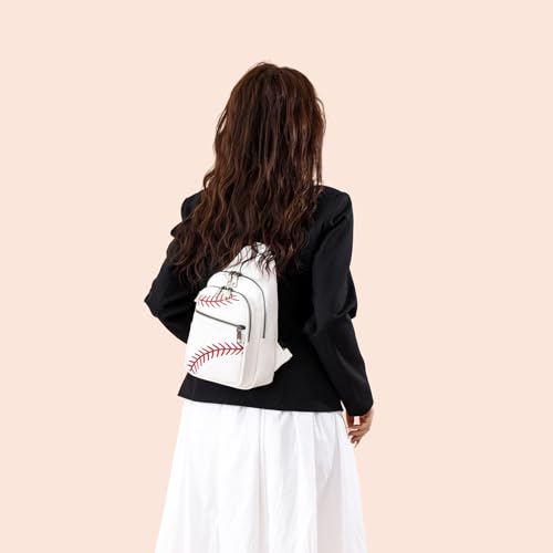Image of FAYBA Small Sling Bag for Women Crossbody Fanny Pack, Baseball Print PU Leather Wide Guitar Strap Chest Sling Backpack Purse