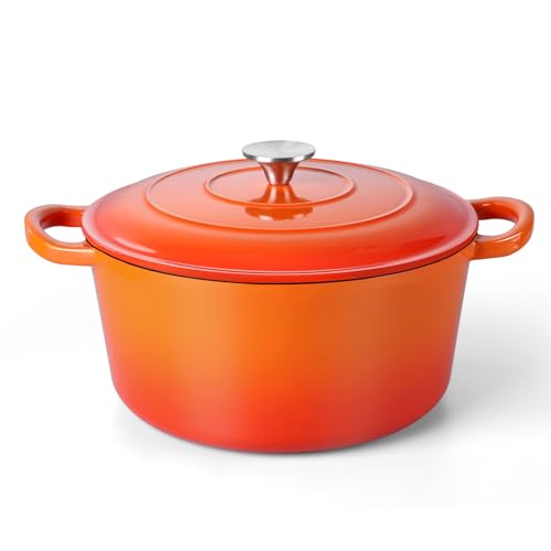 TeamFar 6QT Enameled Cast Iron Dutch Oven Orange