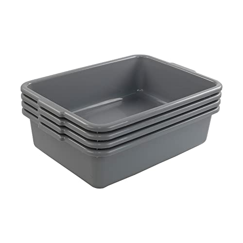 Xyskin 4 Packs 13 Liter Grey Commercial Bus Box, Plastic Utility Bus Tub #TOP10