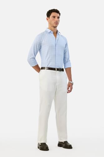 Image of SNITCH Men Casual Trousers| Baggy Fit Mid Rise Solid Plain Front Style | Breathable Cotton Blend & Lightweight Linen Fabric for Summer & Everyday Outings