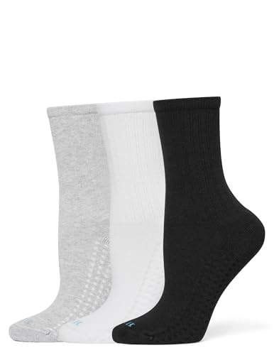 Image of HUE Women's Air Cushion Crew Sock 3 Pair Pack, Light Grey Heather /Black /White, One Size