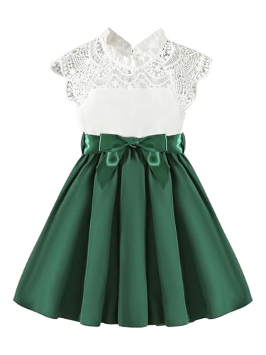 WDIRARA Toddler Girl's Lace Mock Neck Cap Sleeve Dress Belted A Line Flared Dresses