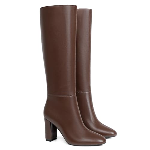 Image of Modatope Knee High Boots for Women Chunky Heel Rounded Toe Tall Boots | 2026 Fashion Winter Fall Boots for Women,Side Zipper PU Leather Long Dress Boots, Block Heel Tall Boots