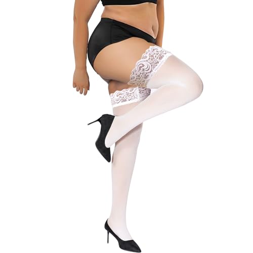 Image of Buauty Plus Size Thigh High Stockings with Silicone Lace Top for Stay-Up Comfort,sheer Stay Up Lingerie Pantyhose for Women