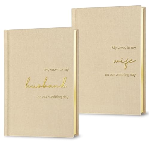 WeddingGiftsWedding Wedding Vow Books His and Hers-Canvas Linen Foil Embossed, Set of 2 Vow Books Husband and Wife-Wedding Essentials（Beige + Beige）