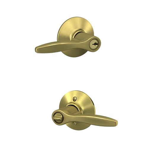 Image of Schlage F51A DEL 608 Delfayo Door Lever with Standard Trim, Keyed Entry Lock, Satin Brass