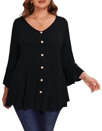 LARACE 3/4 Length Sleeve Plus Size Tops for Women, Women's Tunic Top to Wear with Leggings, V-Neck T-Shirts Fall Clothes 6