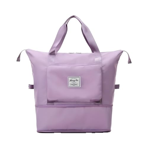 Mochila de Viagem Dobrável, Nylon Impermeável, Lilás, Grande 45x24cm, 40L, Alças Ajustáveis, Casual, 3 Compartimentos com Zíper, Ideal para Viagem