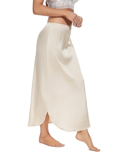 MANCYFIT Long Half Slip for Women Under Dress Satin Slip Skirt Extenders 36