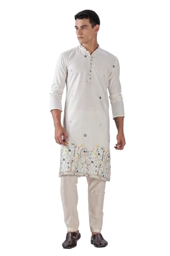 Image of BE ACTIVE Men's Cotton | Regular Fit Casual Mandarin Collar | Long Length Full Sleeves | Embroidered Indian Kurta