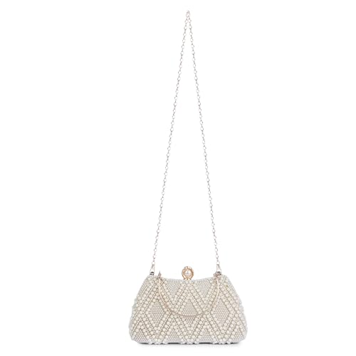 Image of Lady Quinton Pearl and Rhinestone Evening Clutch Bag, Bridal Party Handbag with Chain Strap