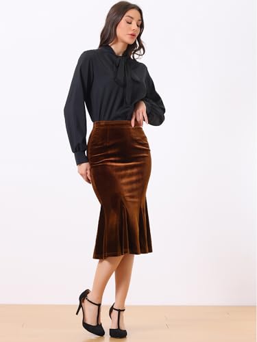 Allegra K Women's Feminine Chic Retro Bodycon Elastic Waist Velvet Fishtail Mermaid Skirt3
