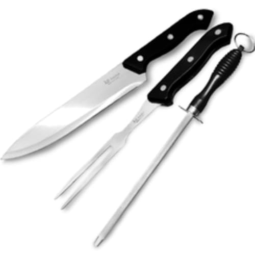 Kit Churrasco Faca Chaira Garfo Inox Cozinha Churrasqueiro 3 Peças