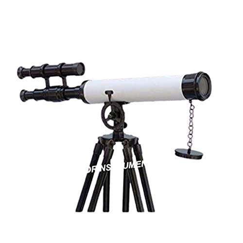 Authentic Collectible Bronze Nautical Table Telescope White Leather with Stand Rustic Vintage Home Decor Gifts