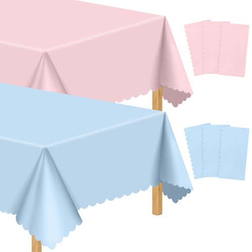 NatNarr 6 Pack Gender Reveal Plastic Tablecloths Pink Blue Table Cover