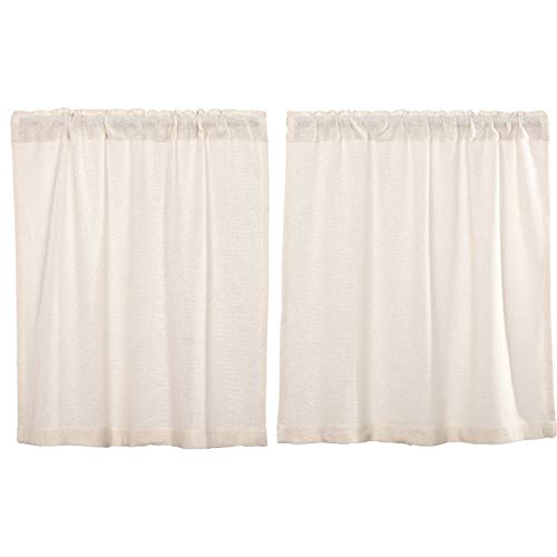 VHC Brands Burlap Antique White Farmhouse Primitive Curtains Tier Set of 2 L36xW36