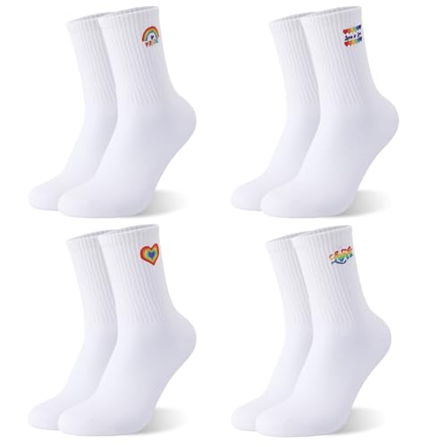 kodinsiivous 4 Paar Rainbow Tennissocken 43-46 LGBTQ Pride Socken Baumwolle Regenbogen Socken Unisex