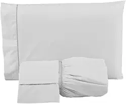 Jogo de Cama Lençol 400 Fios 3 Peças Ponto Palito Casa Dona (Queen, Branco)