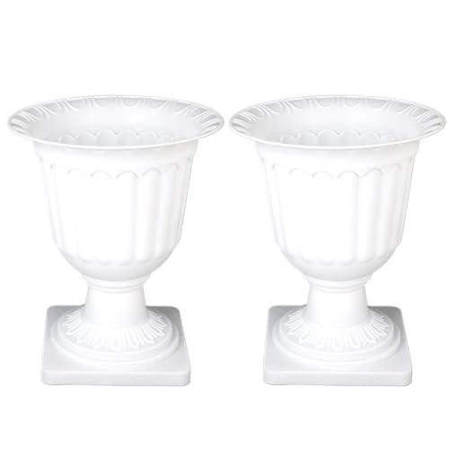 Faroby Urne per fioriera da Giardino in plastica Bianca da 2 Pezzi 13, 8 con piedistallo, Vaso Decorativo Classico da Esterno