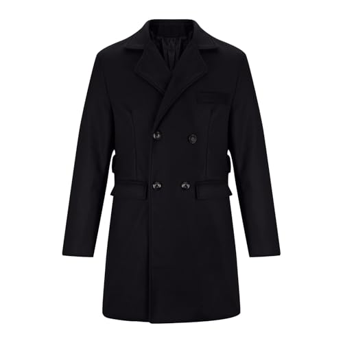 XUNRYAN Mens Wool-Blend Casual Trench Coat Notch Collar Lapel Mid Long Jacket Classic Double Breasted Classic Winter Overcoat3