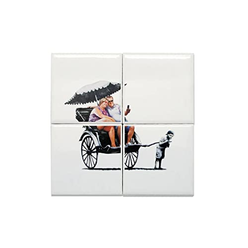Carreaux Céramique Banksy lot de 4 décoration murale street art format carré