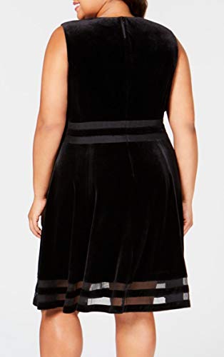 Calvin Klein Women's Plus Size Velvet Striped Sleeveless Dress Black Size 14W2