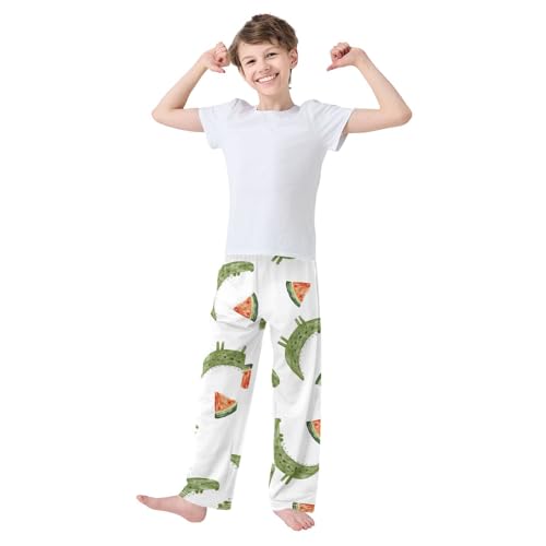 Green Alligator Boys Pants Boys Athletic Pants Long Pant for Boywith Pockets Wide-Leg Size 6-14Y3