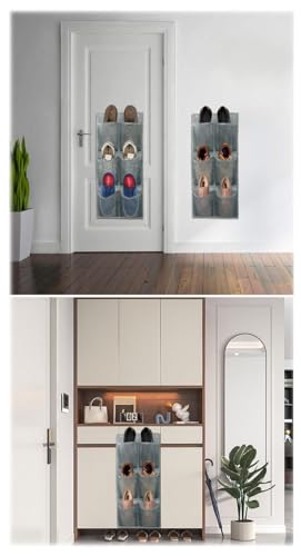 2 Stk Organizer über der Tür für Schuhe,mit Haken,Über die Tür Schuhe Organizer,mit 6 Taschen,Schuhaufbewahrung Hängend Platzsparend,Shoe Storage Organizer,für Schlafzimmer Wohnzimmer,usw. (Grau)