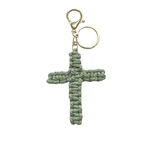CHAKAE Llavero de algodón para confirmación de bautismo espiritual, accesorio para coche con mosquetón y cordón de algodón, accesorio para coche, W Cross Llavero Gre, Talla única