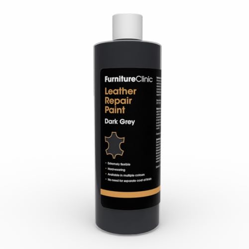 Image of Furniture Clinic Leather Repair Paint | 2-in-1 Seal and Color | Use on Scratches, Tears, and Holes in Car Seats, Furniture | Quick and Easy Leather Repair Kit for Furniture (Dark Grey, 500ml / 17oz)