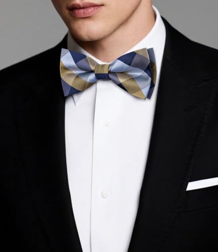 Image of Dubulle Mens Paisley Striped Bowtie Set Pre-tied Bowtie for Men and Pocket Square Set Wedding Business