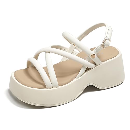 Women's Leather Strap Square Open Toe Platform Rome Sandals Fashion Ankle Strap Buckle Chunky Wedge Fisherman Sandals Summer Casual Anti-Slip Walking Beach Sandal Shoes