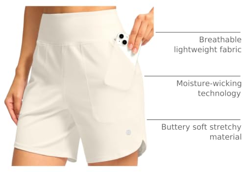 Image of G Gradual Women's Athletic Shorts 6 inch High Waisted Stretchy Bermuda Shorts for Women Quick Dry Summer Casual Shorts