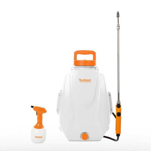 Toolland Set elektrischer Sprühgeräte – 12L Rückenspritze mit Teleskoplanze + 1L Handsprüher mit LED-Anzeige – beide per USB aufladbar, verstellbare Düse, 90–100 Min Laufzeit – für Garten, Pflanzen