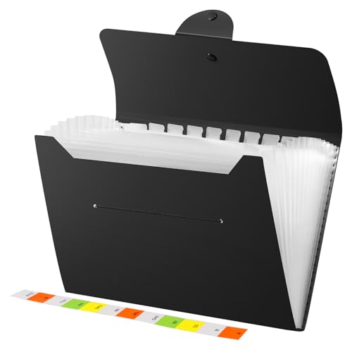 Diboniur Carpeta Clasificadora A4, Carpetas Archivadoras 13 Bolsillos, Expandible Carpeta Acordeon Clasificador Documentos, Portátil Archivador A4 para Oficina Escuela (Negro)