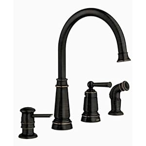 Moen Mediterranean Bronze One-Handle High Arc Widespread Kitchen Faucet, 4-Hole Setup with Soap Dispenser, 87042BRB