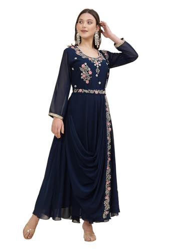 Image of Women's Embroidered Maxi Fit Flared Ethnic Sharee Dress Gown.