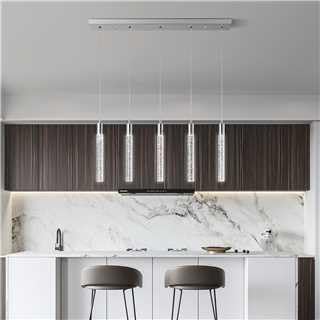 Image of Kitchen Island Lighting Modern Light Fixture Chrome Pendant Light Dimmable LED Chrome Finish Mini Crystal Pendant Lights for Dining Room Living Room(5-Light)