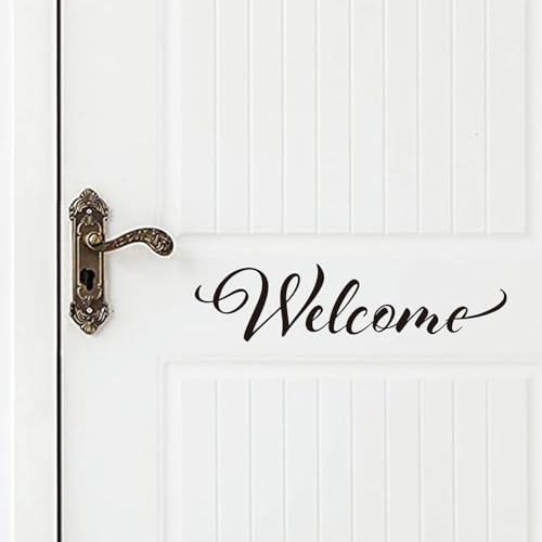 Image of BATTOO Welcome Front Door Decal Handwriting Script Vinyl Decal Sticker Elegant Wall Art Door D?cor Welcome Sign(Black, 10 inch wx2.5 h)