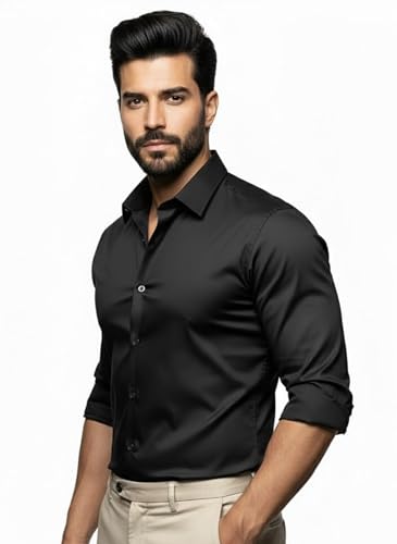 Image of Men's Solid Satin Full Sleeve Soft Finish Regular Fit Shirt for Casual Wear