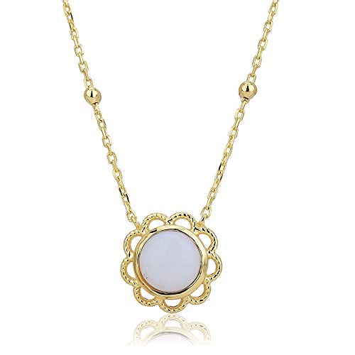 Vanbelle Bijoux plaqué or 18 carats Collier pendentif fleur thème victorien avec pierre d'agate blanche naturelle pour femmes et filles Cover