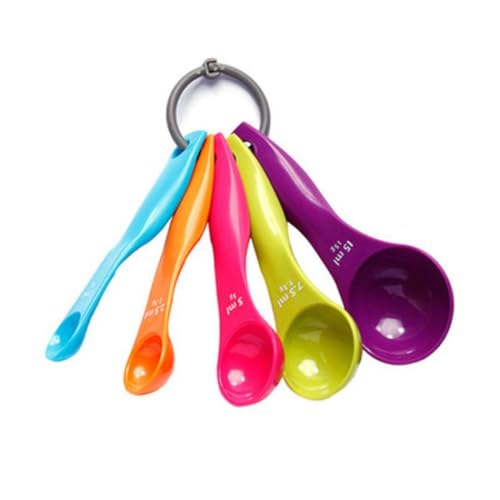 KEQAR 5 PCS Set Cucchiai Dosatori, Diverse Capacità, Misurini per Cucina e Pasticceria, Strumenti per Misurare Liquidi e Polveri (Colorati)