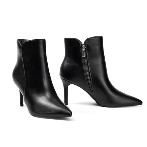 Elisabet Tang Women Chic Heeled Ankle Boots,Sexy Pointed Toe with 3 Inch High Heel Fashion Stylish Booties with Side Zipper Evening Party Dress Shoes3